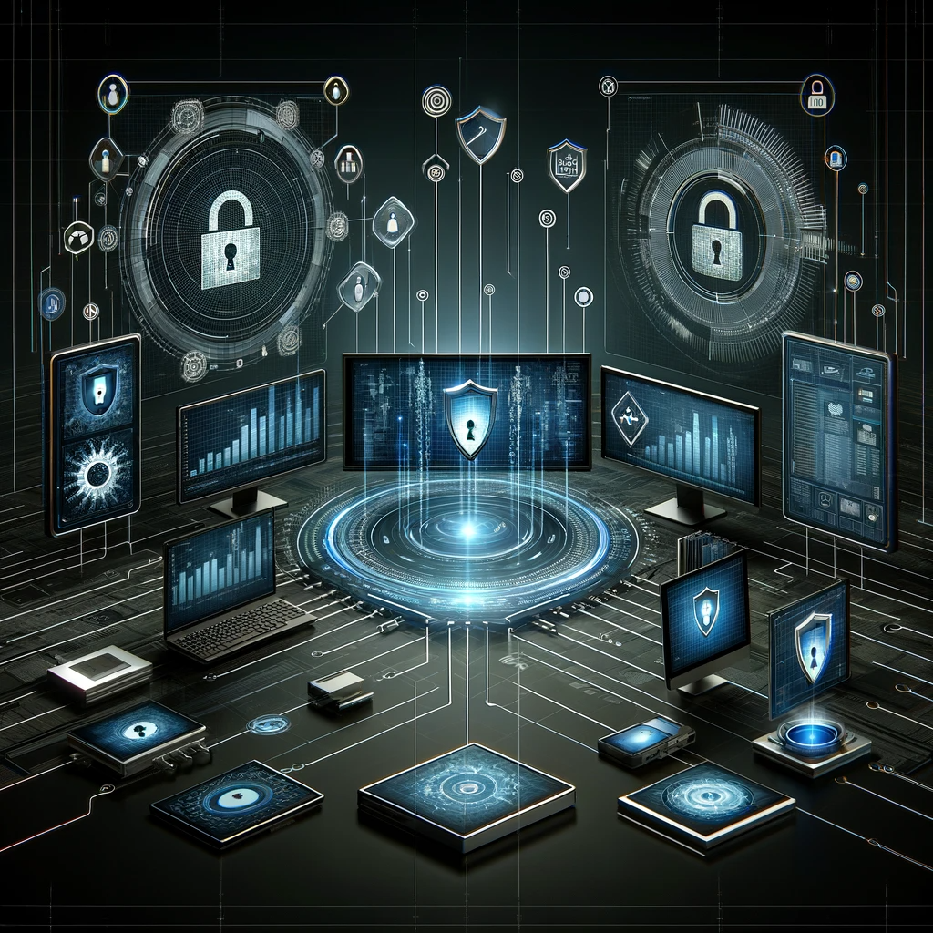 Digitale Endgeräte mit Daten und Schutzschilden